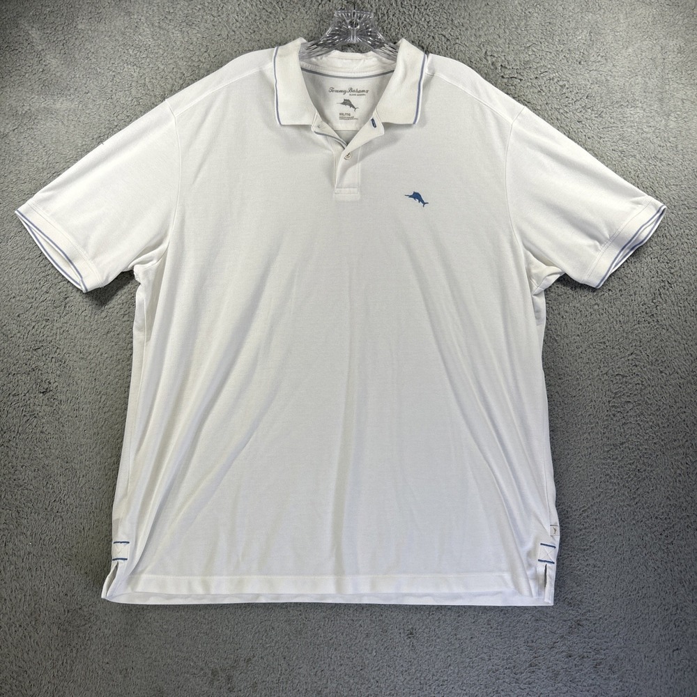 Tommy Bahama Polo Shirt Mens XXL White Island Modern Golf Beach Preppy Supima‎